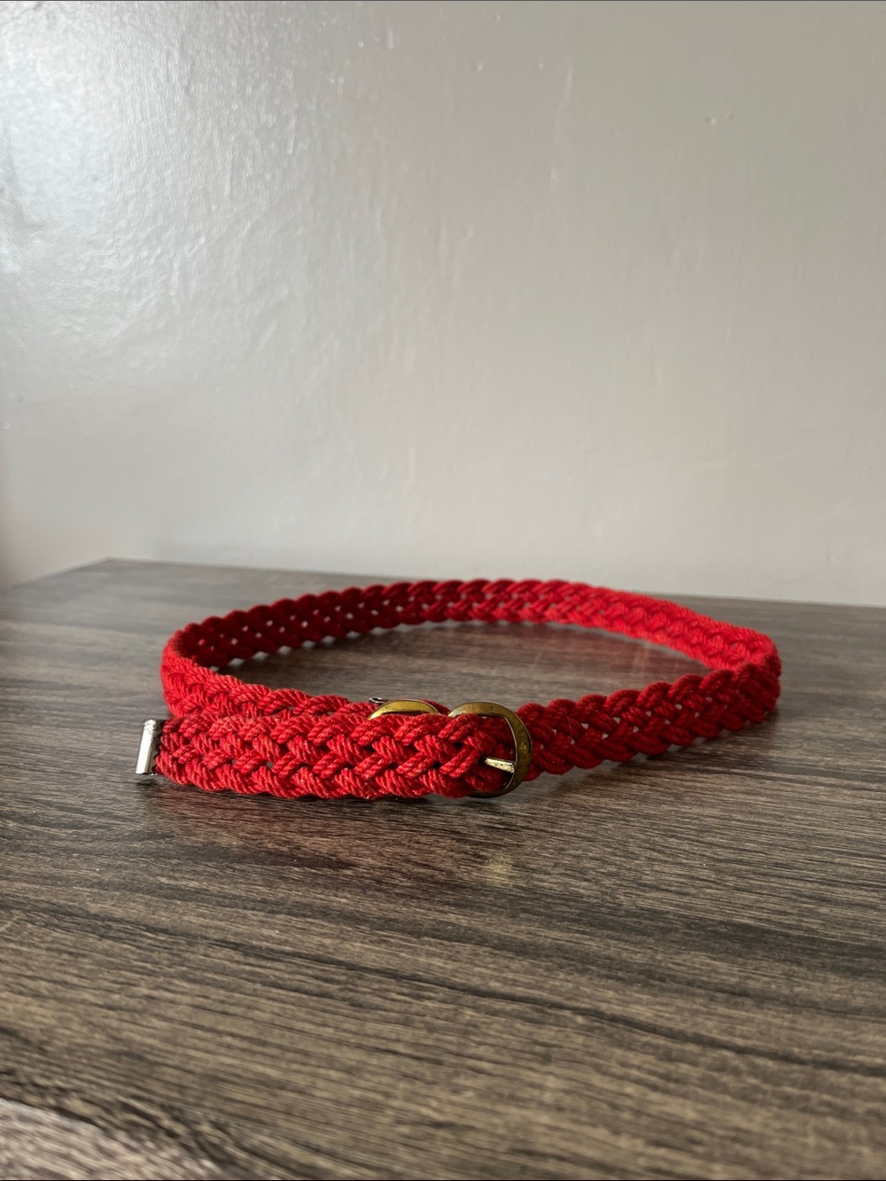 Vintage Red Braided Belt with Brass Rings